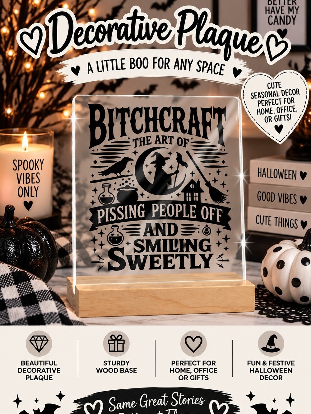 Funny Halloween "Bitchcraft" Witch Decorative Plaque!!